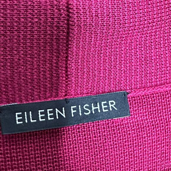EILEEN FISHER Silk Cotton Open Front Cardigan Sweater Raspberry Pink Sz M {SS19} - Picture 4 of 5